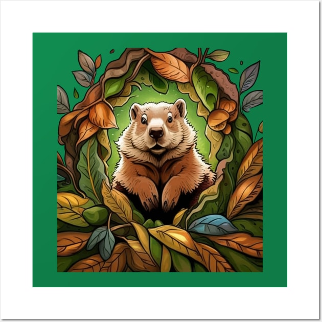 Groundhog Woodchuck With Mayflower Massachusetts State Tattoo Art Wall Art by taiche